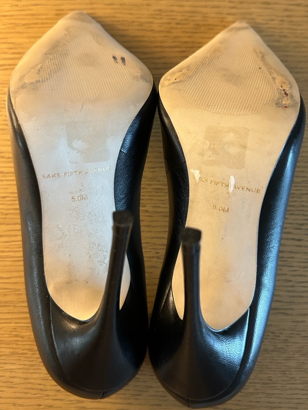 Saks Fifth Avenue Black Leather Pointed Pumps with Silver Toe Cap - Picture 8 of 10